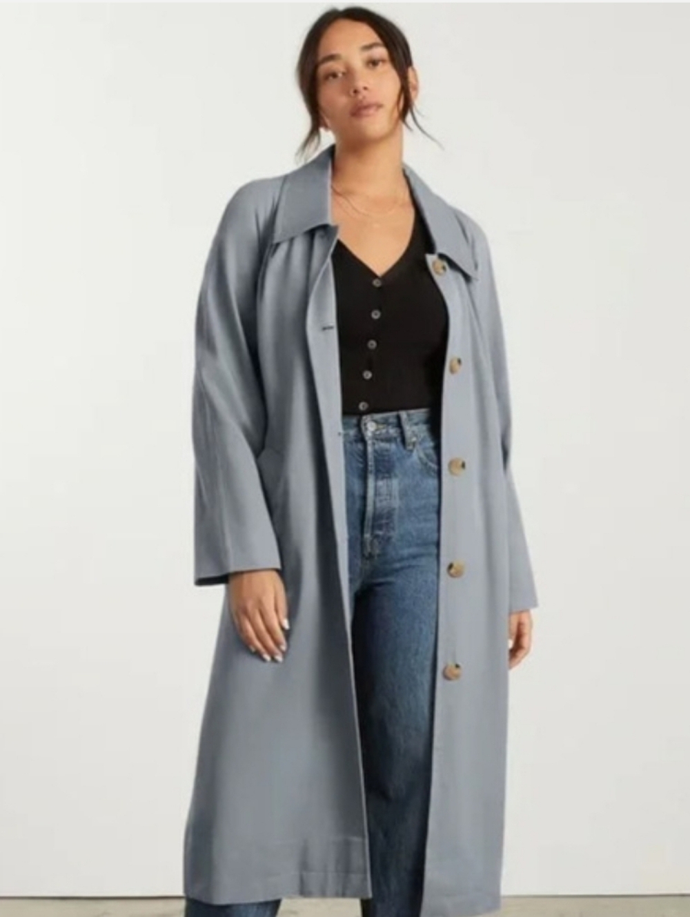New! Everlane The Gathered Drape Trench Coat Smoke Medium Blue
